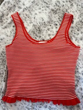 Striped Red & White Ruffle Hem Tank Top